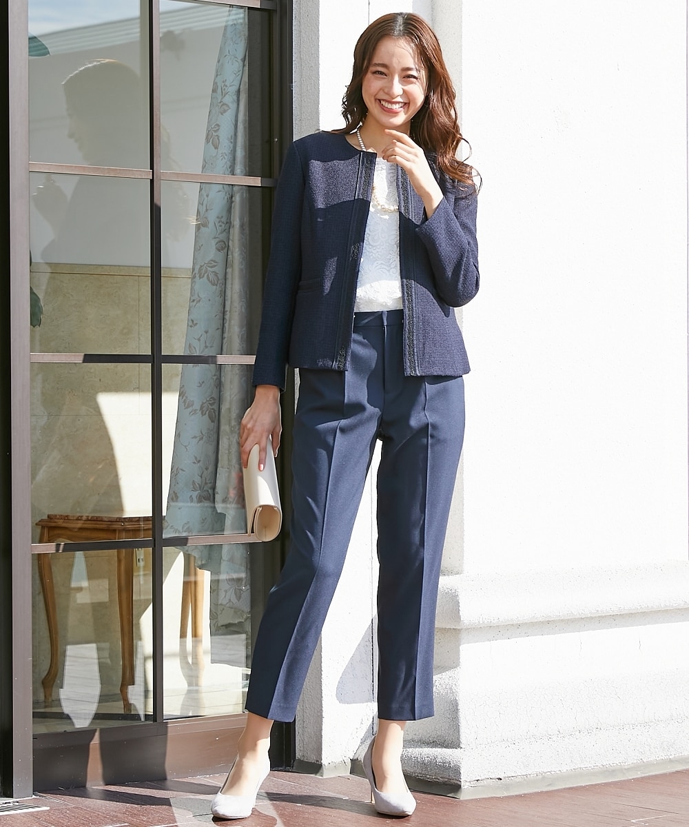 入学式・卒業式・フォーマル】ツイード調ノーカラージャケットパンツ