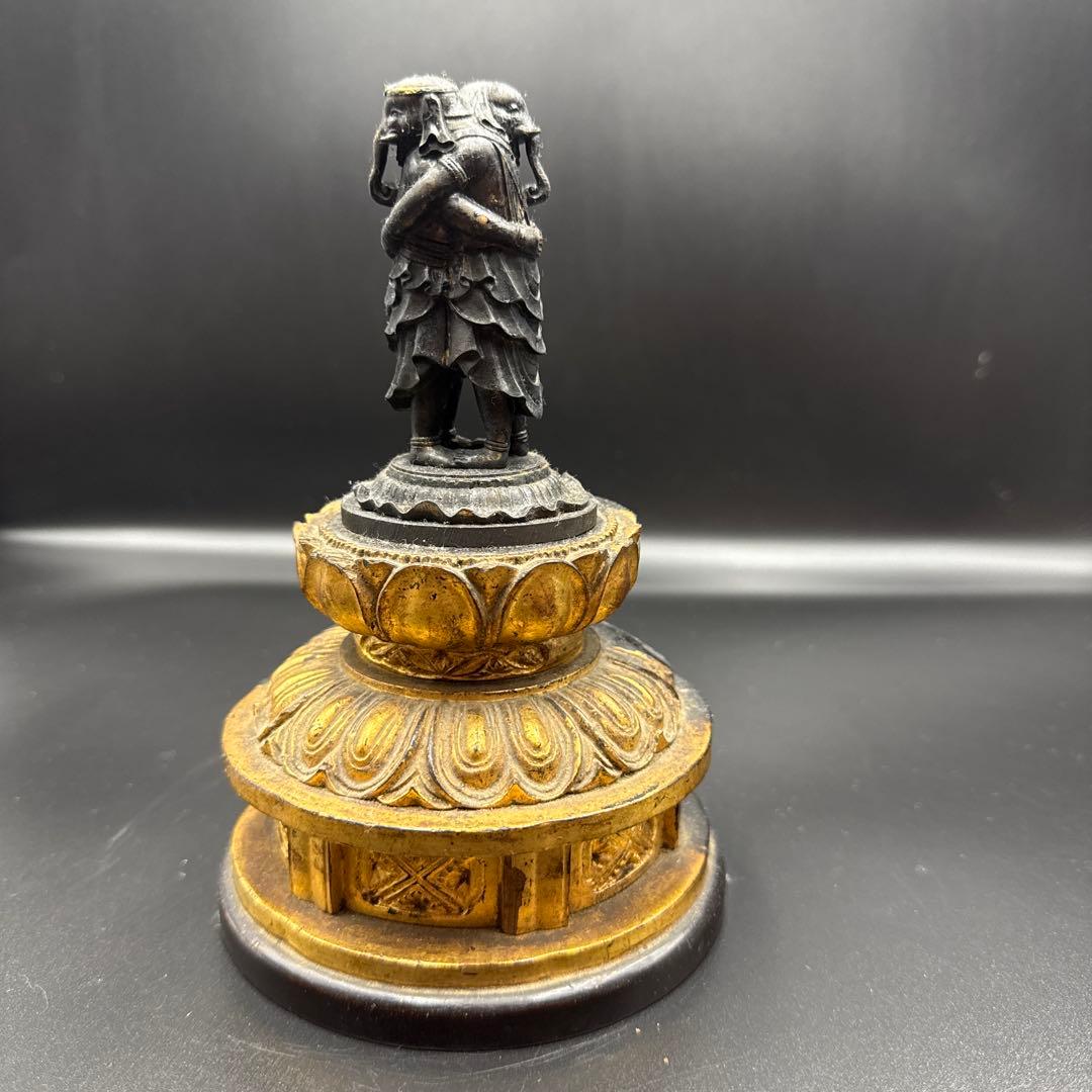 骨董　アンティーク　聖天像　ガネーシャ　御本尊 ガネーシャ（聖天、しょうてん）の置物[骨董風古銅色仕上げ]真鍮製