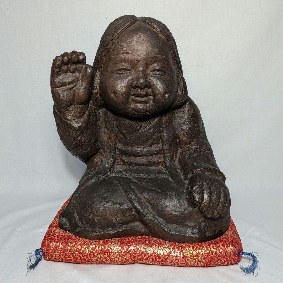 備前焼 手招きおたふく像 おかめ 陶像 置物 縁起物 彫刻 工芸品 細工物 希少 備前焼 手招きおたふく像 おかめ 陶像 置物 縁起物 彫刻 工芸品 細工物